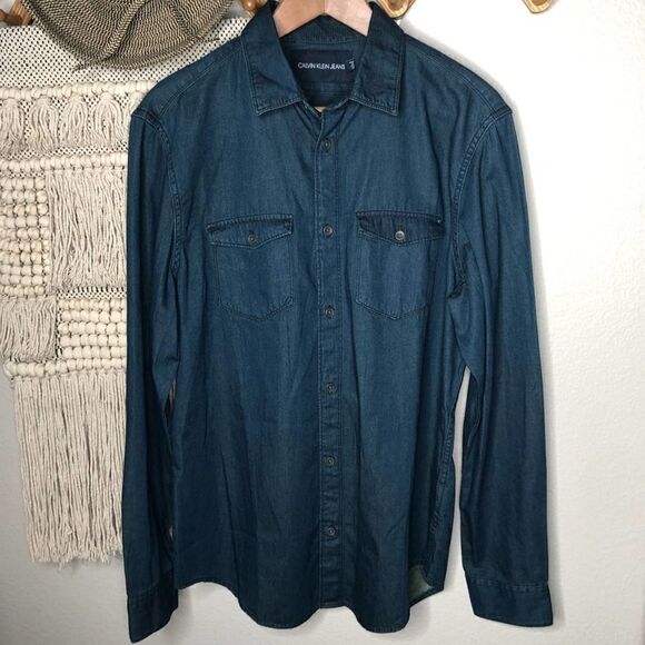 Calvin Klein Dark Wash Denim Button-Front Shirt M - Picture 1 of 5